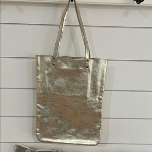 Italian Leather Elegant Silver Tote Bag